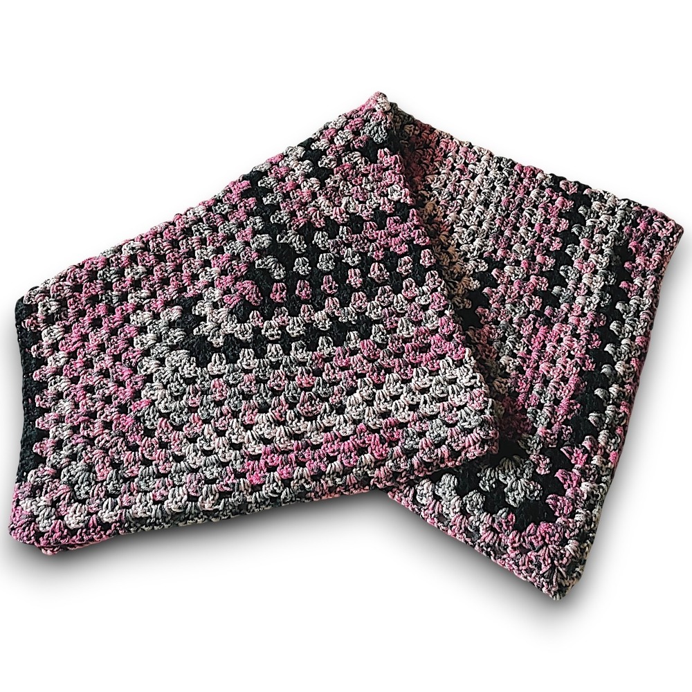 Hand Crocheted Blanket Baby Lap Afghan Grey Pink Black 36‎ x34 NWOT